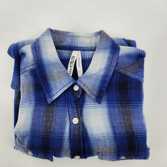 Live 4 Truth Tops - Live 4 Truth Womens S Blue Plaid Long Sleeve Button up 100% Cotton Fall Layers
